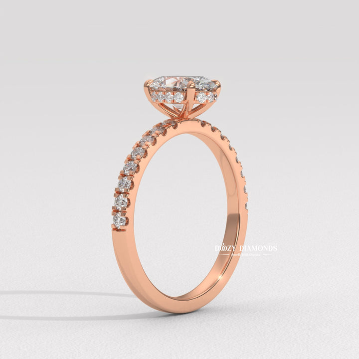 Oval hidden halo engagement ring with brilliant diamond sparkle