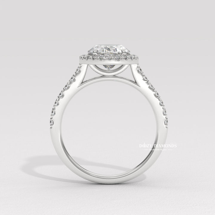 Oval halo engagement ring with certified lab grown diamond