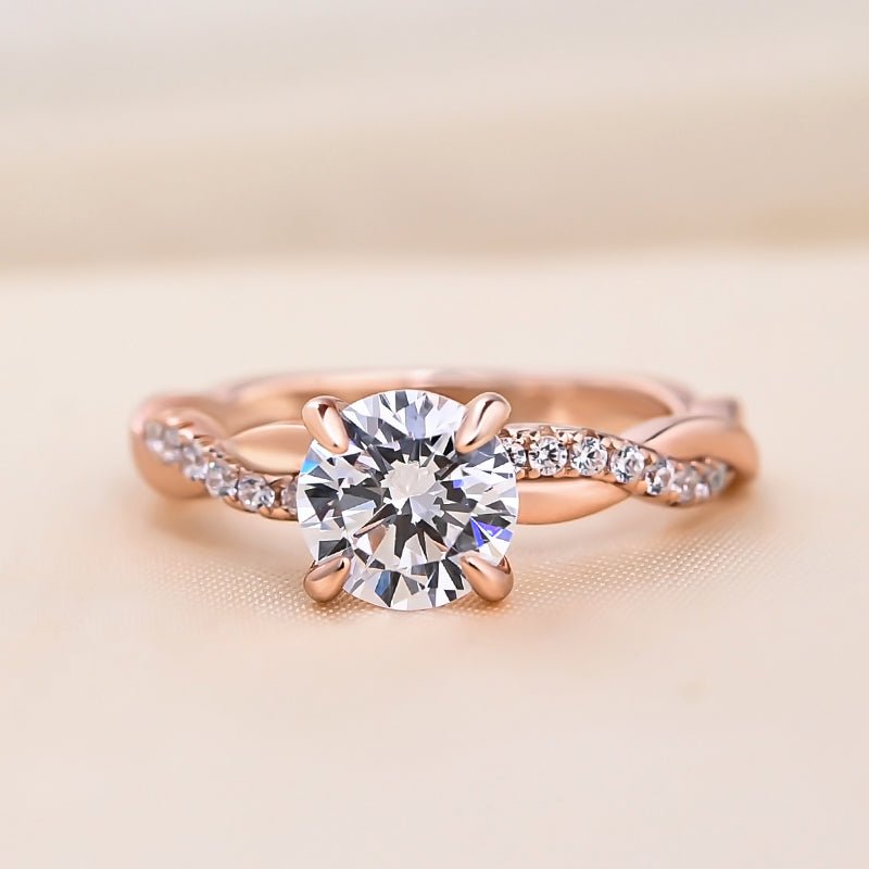 Round pave lab grown diamond ring side profile in gold setting