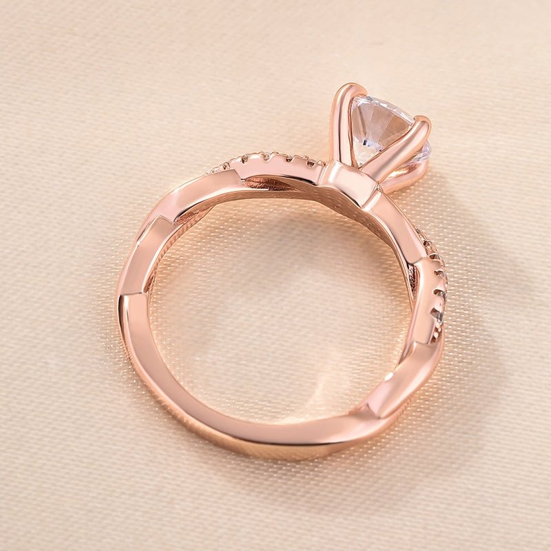 Side angle of round pave diamond engagement ring