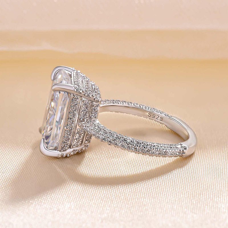 Radiant hidden halo lab grown diamond ring in jewelry gift box