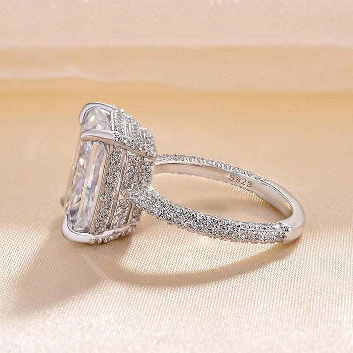Radiant hidden halo lab grown diamond ring in jewelry gift box