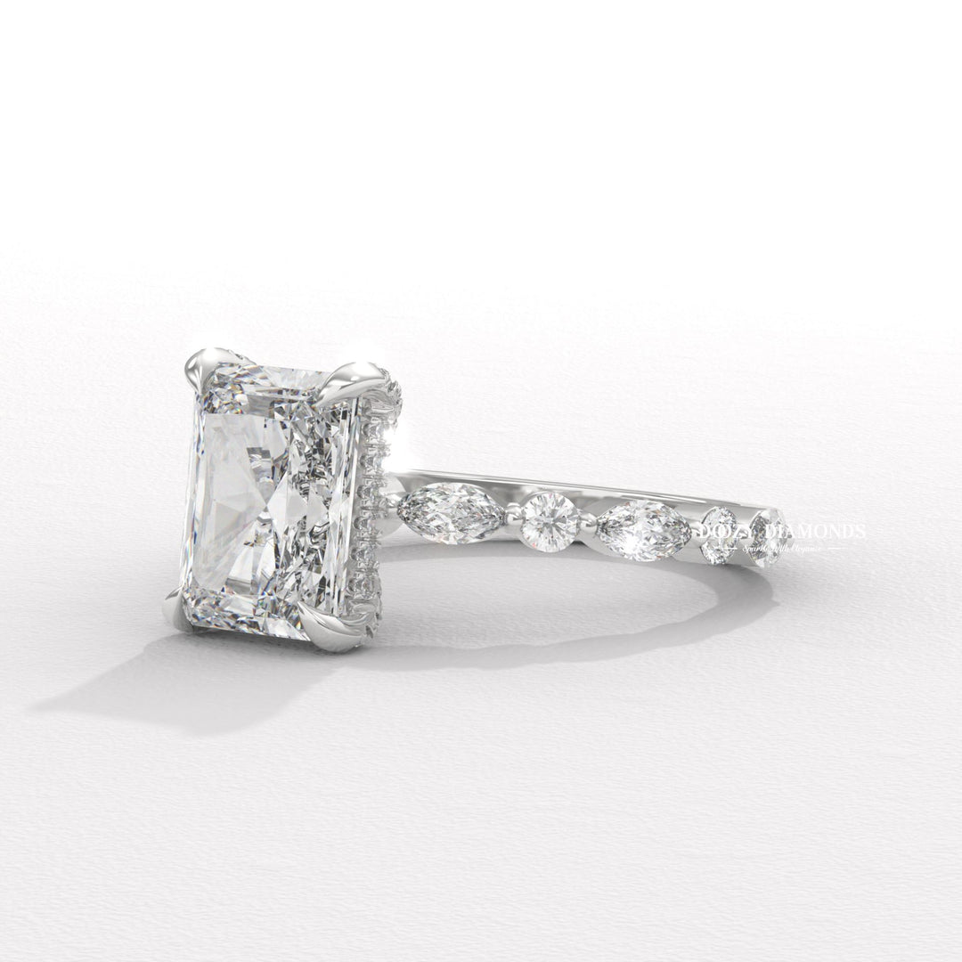 Marquise pave engagement ring with IGI certificate and packaging