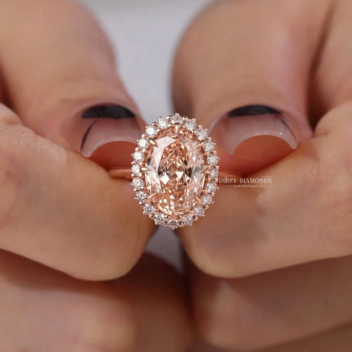 1.50CT Pink Oval VS1 Lab Grown Diamond Halo Engagement Ring