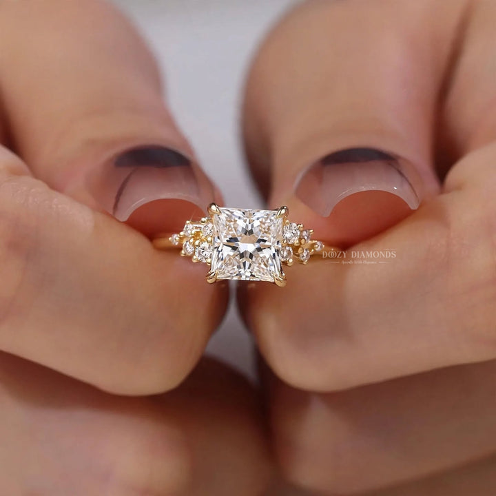2.50CT Princess Cut Lab Grown Diamond Cluster Engagement Ring For Her