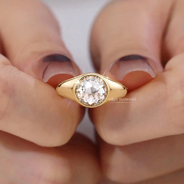 2.0CT Round Rose Cut Style Lab Grown Diamond Bezel Set Signet Ring in Rose Gold