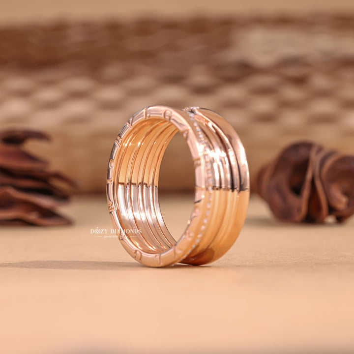 Round diamond wedding band in rose gold