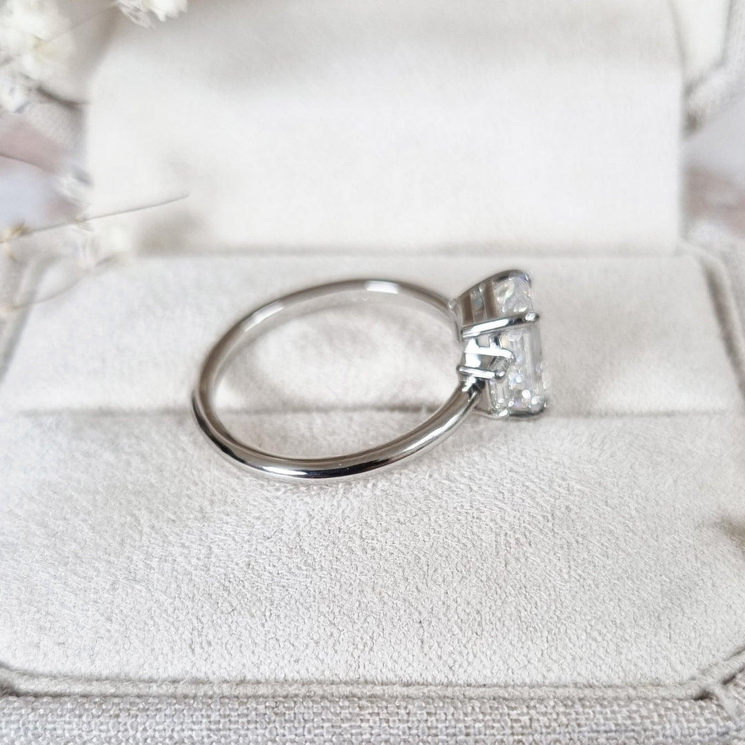 Buy emerald cut three stone diamond engagement ring with free shipping