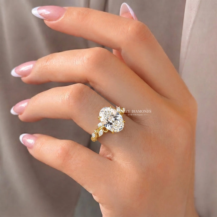 2.50CT Oval Cluster Lab Grown Swirl Band Engagement Ring for Women