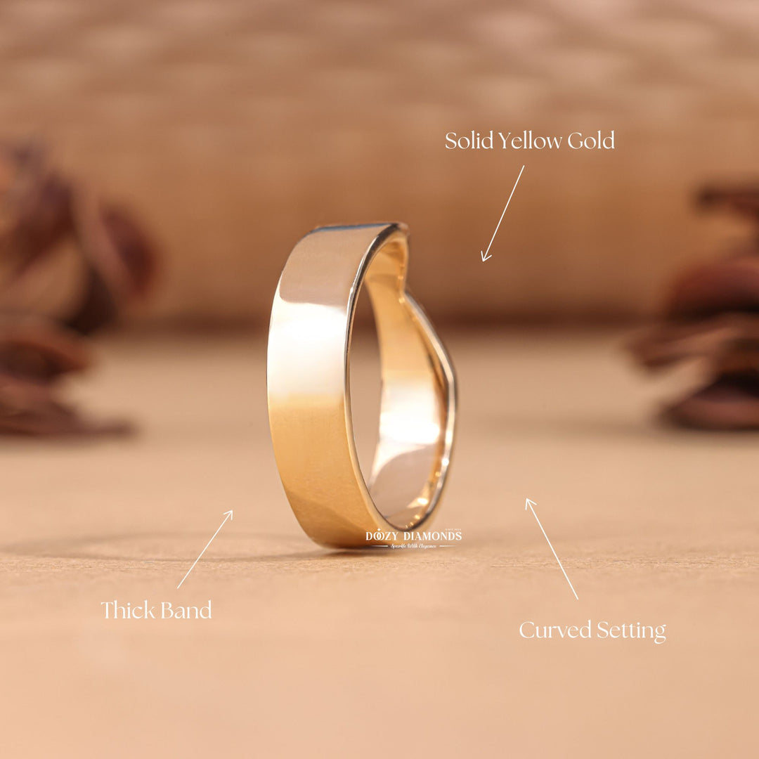18K Solid Yellow Gold Stackable Curved Plain Thick Wedding Band