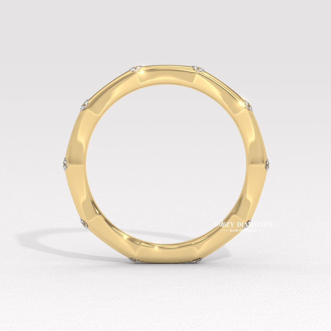 Dainty diamond band stacked with engagement ring