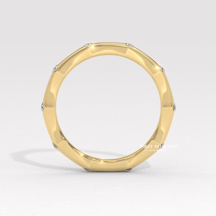 Dainty diamond band stacked with engagement ring