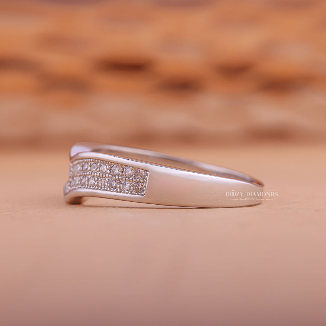 Curvy Pave diamond band stacked with engagement ring
