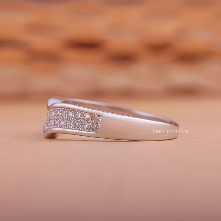 Curvy Pave diamond band stacked with engagement ring