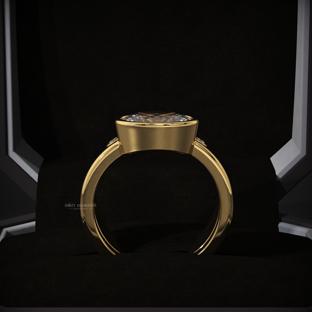 East-West Oval Lab Grown Diamond Bezel Engagement Ring Set