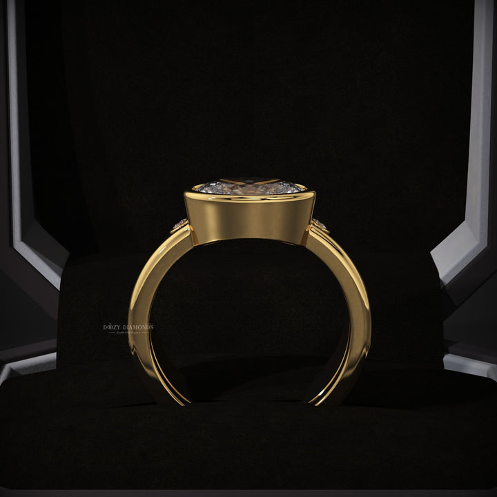 East-West Oval Lab Grown Diamond Bezel Engagement Ring Set
