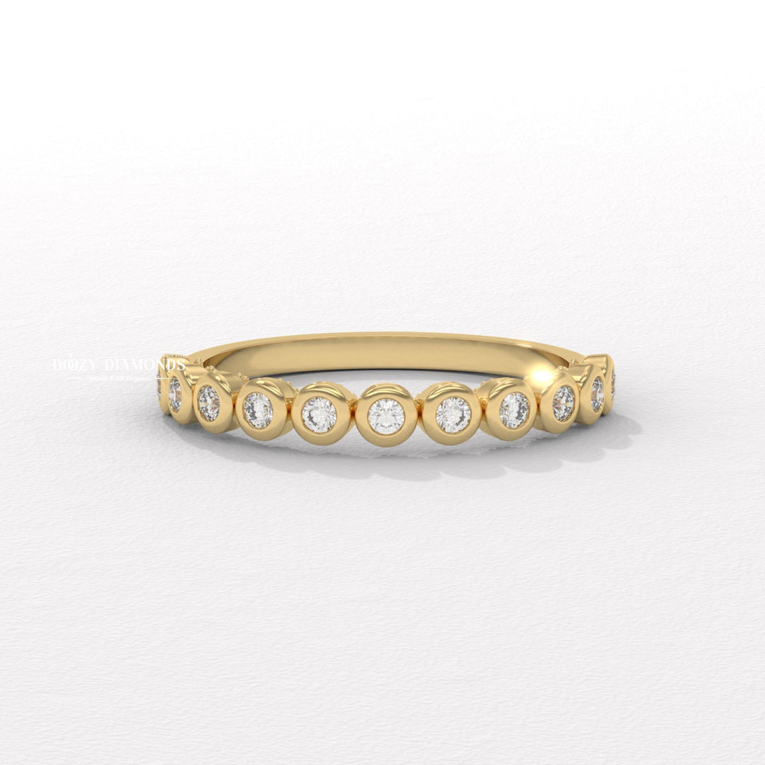 2.0MM Bezel round diamond wedding band front view