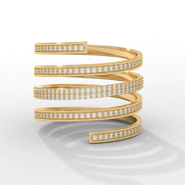 Spring round diamond wedding band front view