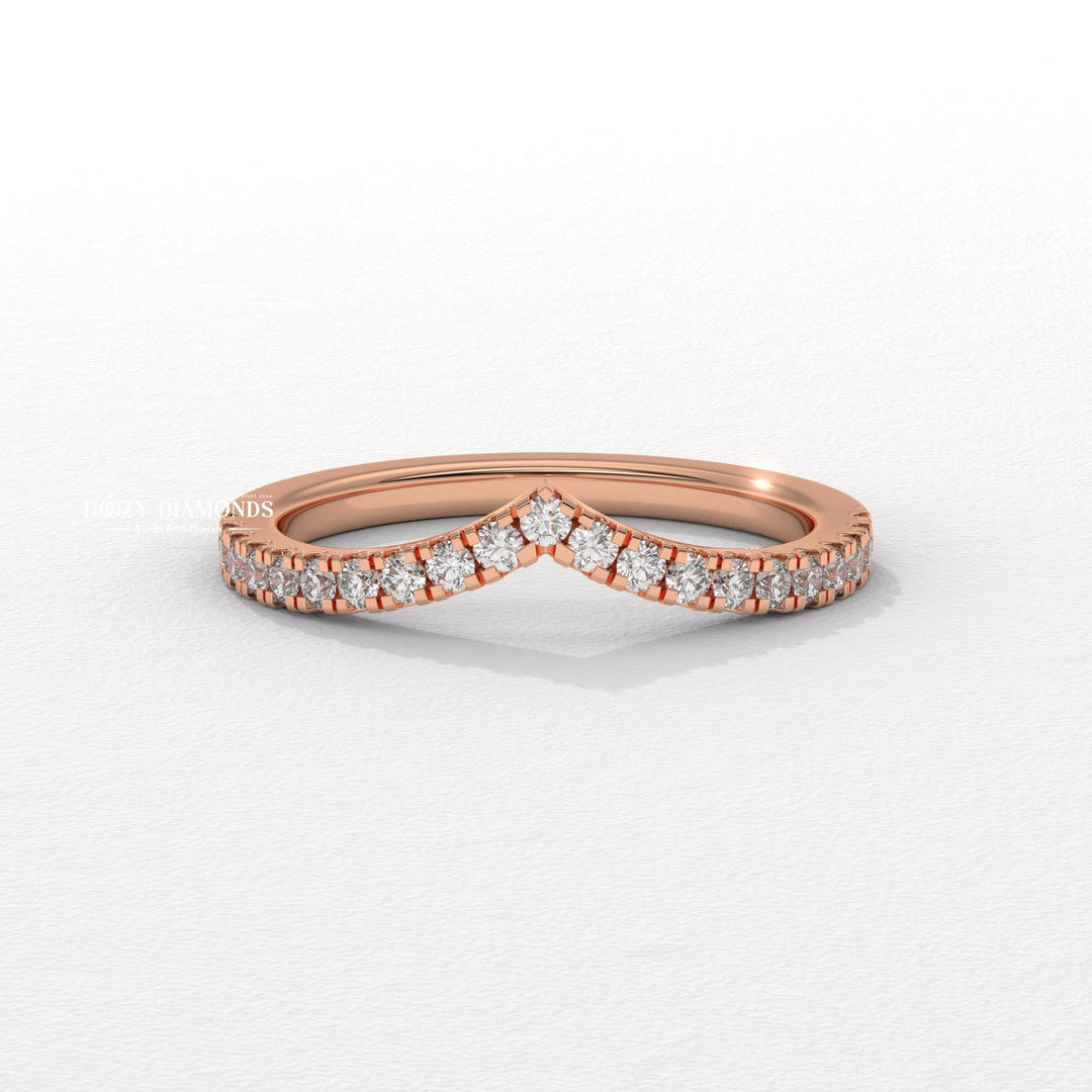 Chevron lab grown diamond band worn on hand
