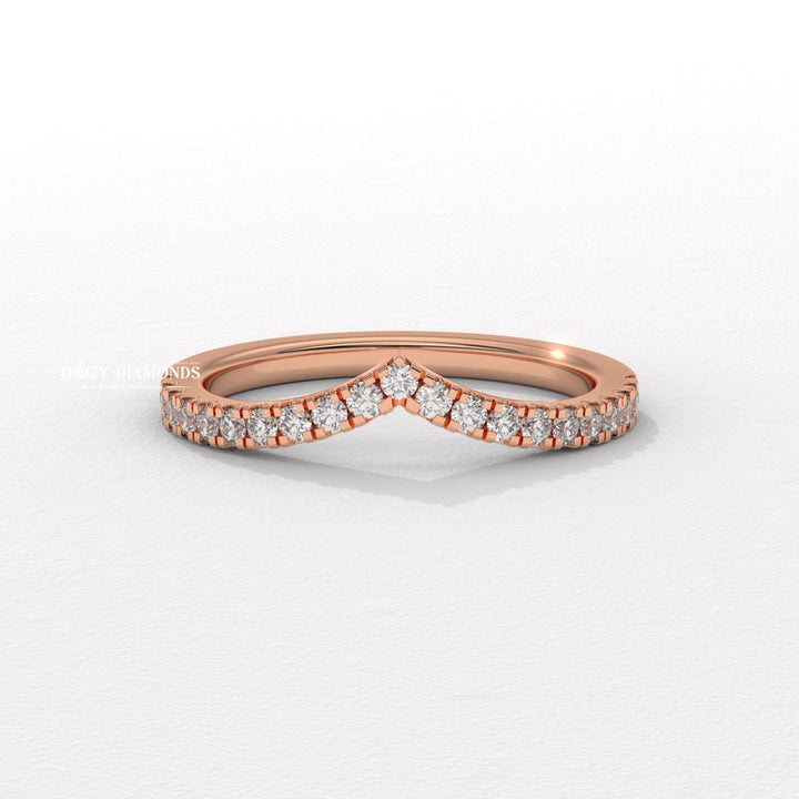 Chevron lab grown diamond band worn on hand