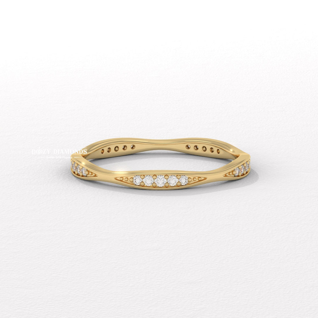 Tapered Pave round diamond wedding band front view