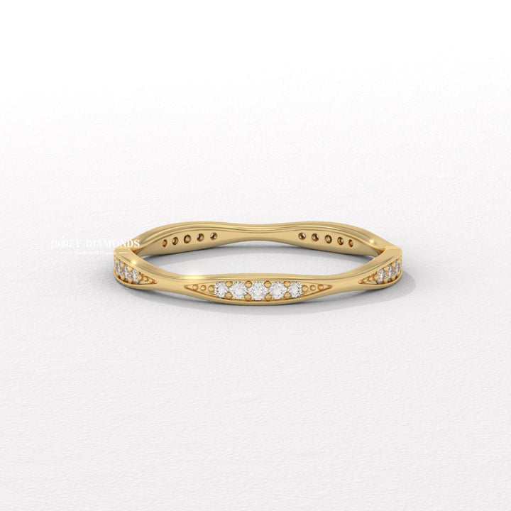 Tapered Pave round diamond wedding band front view