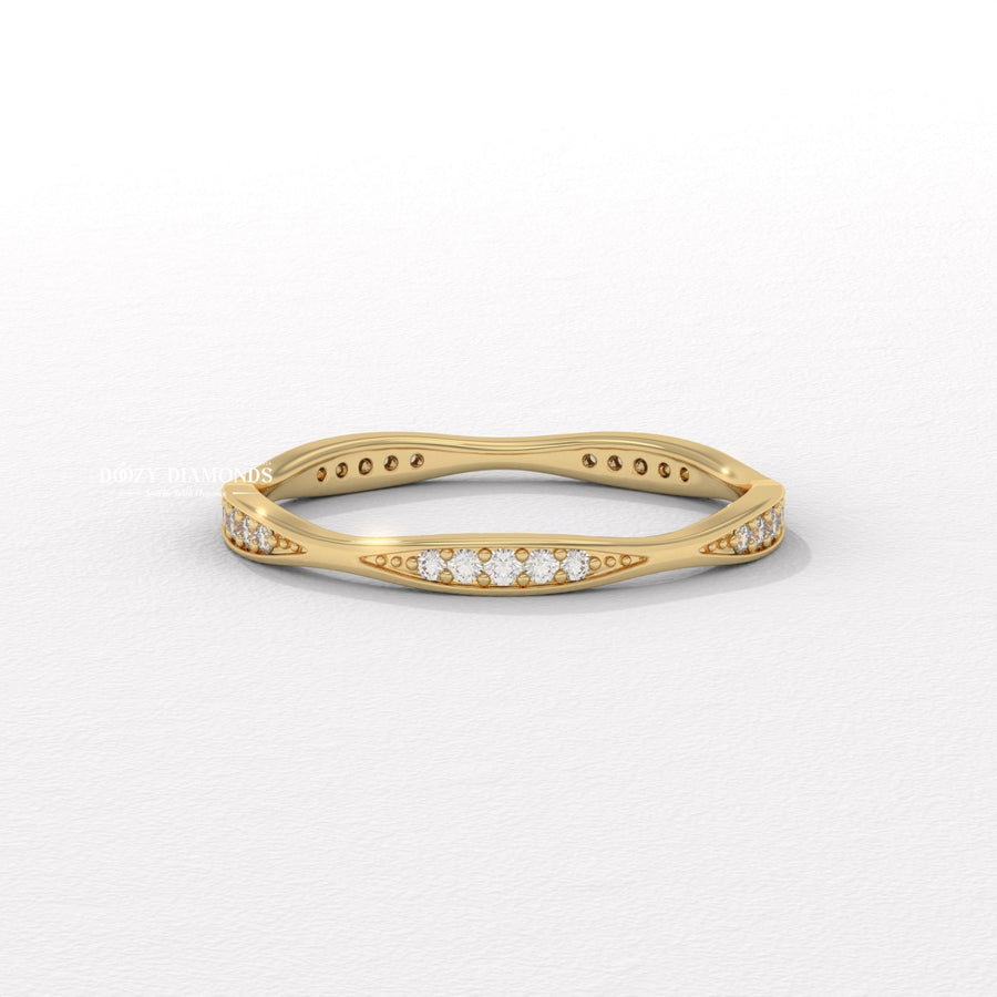 Tapered Pave round diamond wedding band front view