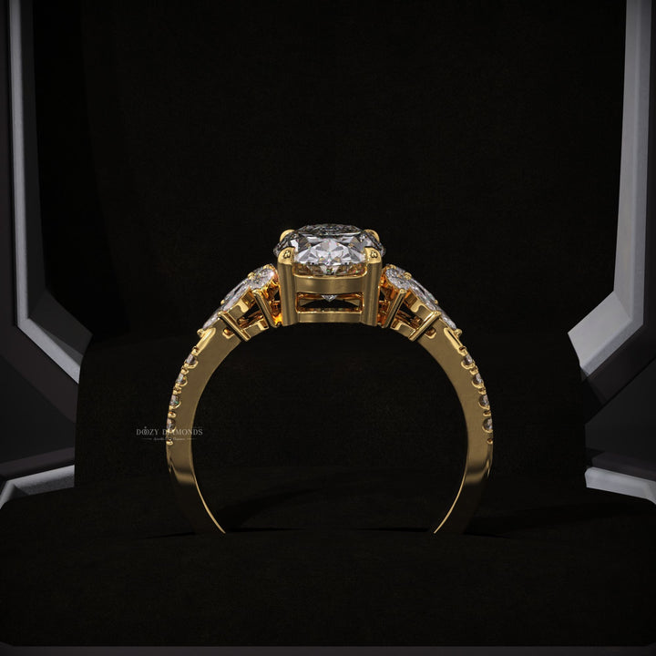 Unboxing view of oval cut cluster diamond engagement ring