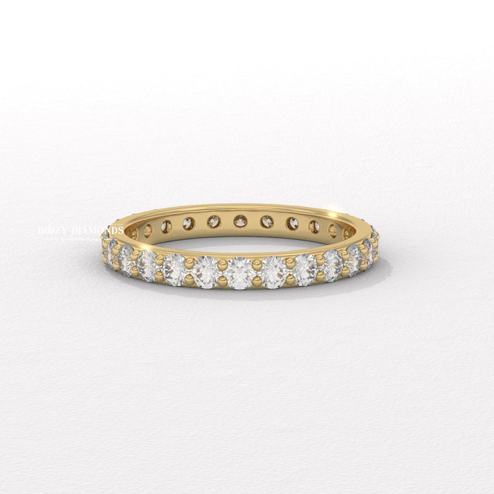 Shared Prong round diamond wedding band front view