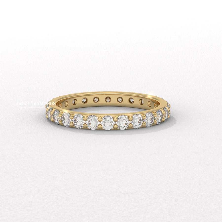 Shared Prong round diamond wedding band front view