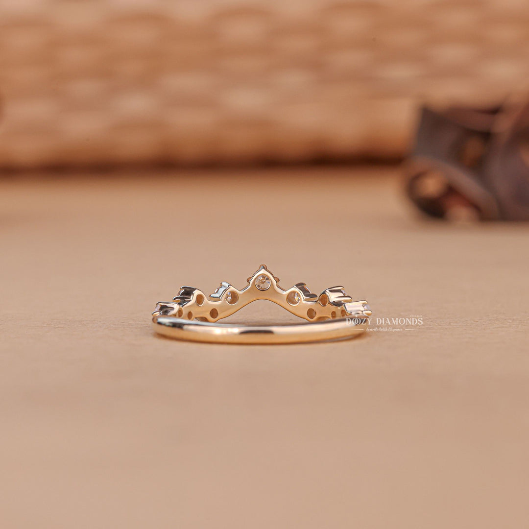 Round diamond band stacked with engagement ring