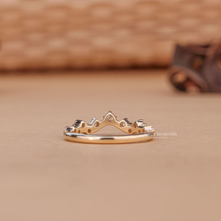 Round diamond band stacked with engagement ring