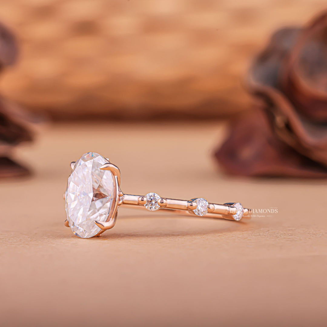 Oval pave engagement ring close-up showing F/VS1 diamond clarity