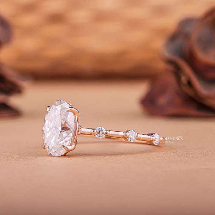 Oval pave engagement ring close-up showing F/VS1 diamond clarity