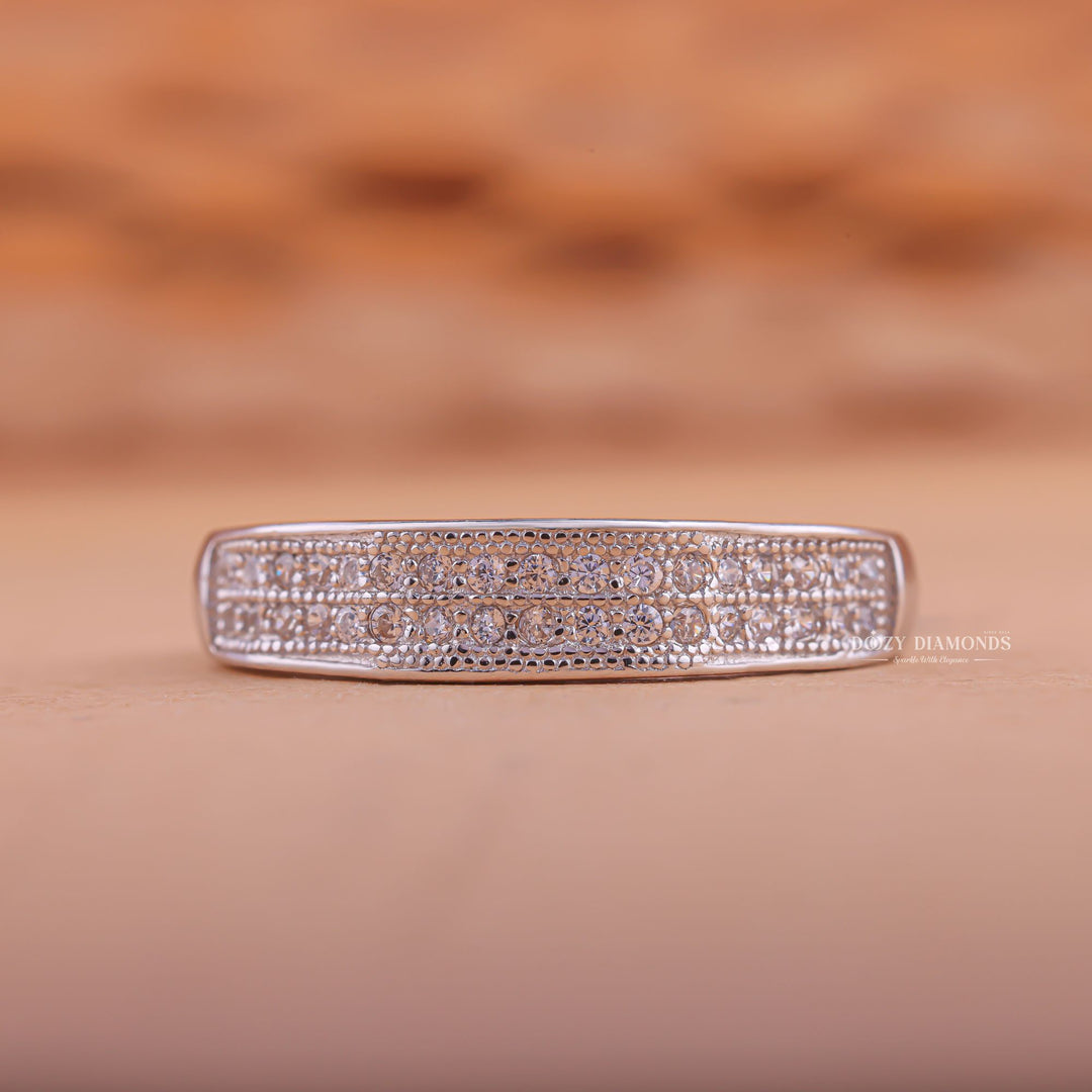 Half Eternity round diamond wedding band front view