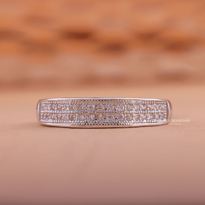 Half Eternity round diamond wedding band front view