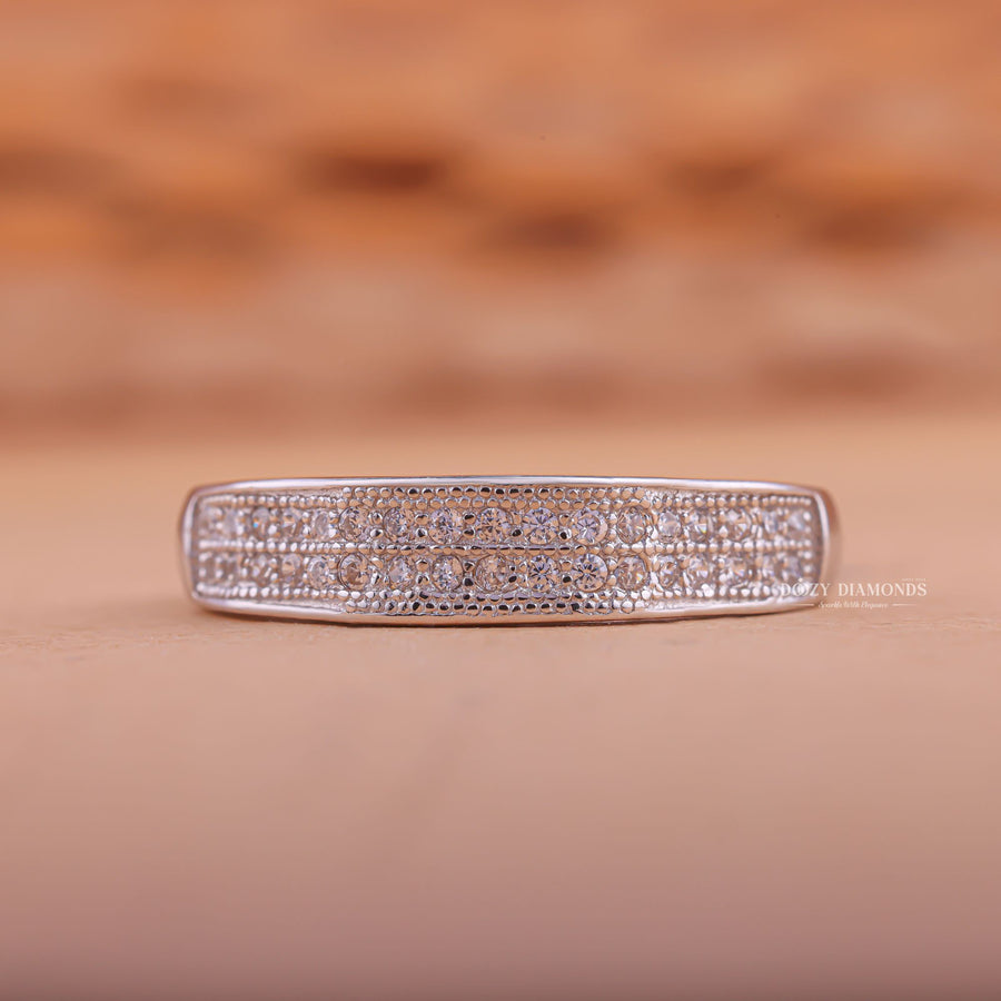 Half Eternity round diamond wedding band front view