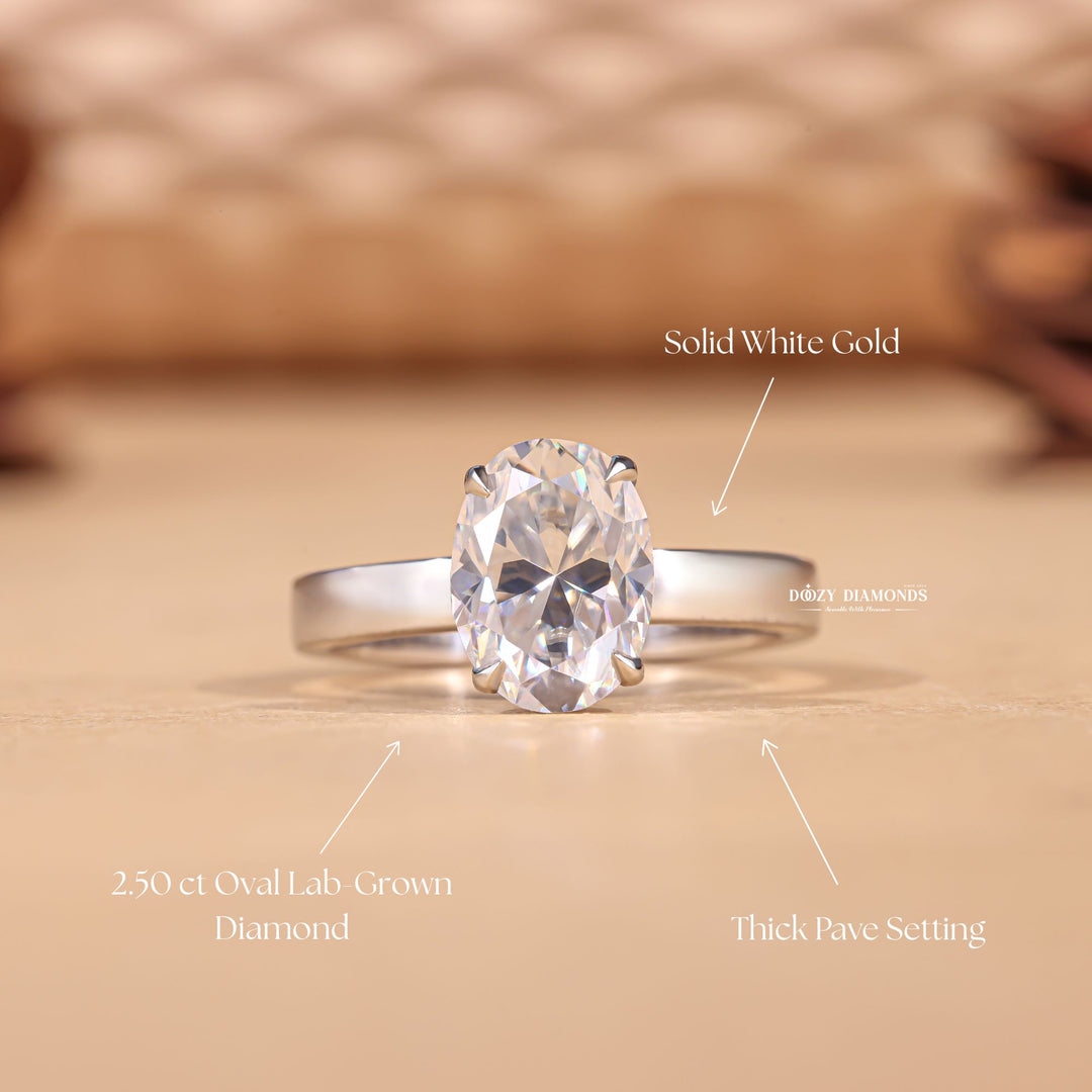Fine craftsmanship detail on oval solitaire engagement ring