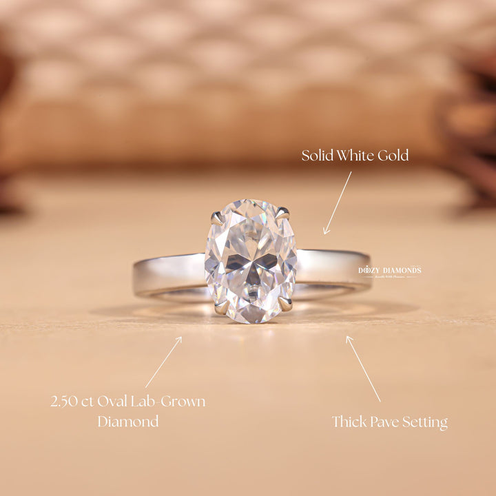 Fine craftsmanship detail on oval solitaire engagement ring