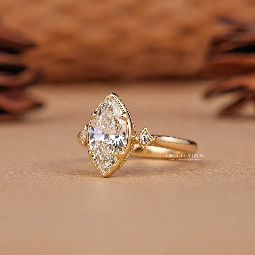 2.50CT Marquise Bezel F/VVS Three Stone Lab Grown Engagement Ring