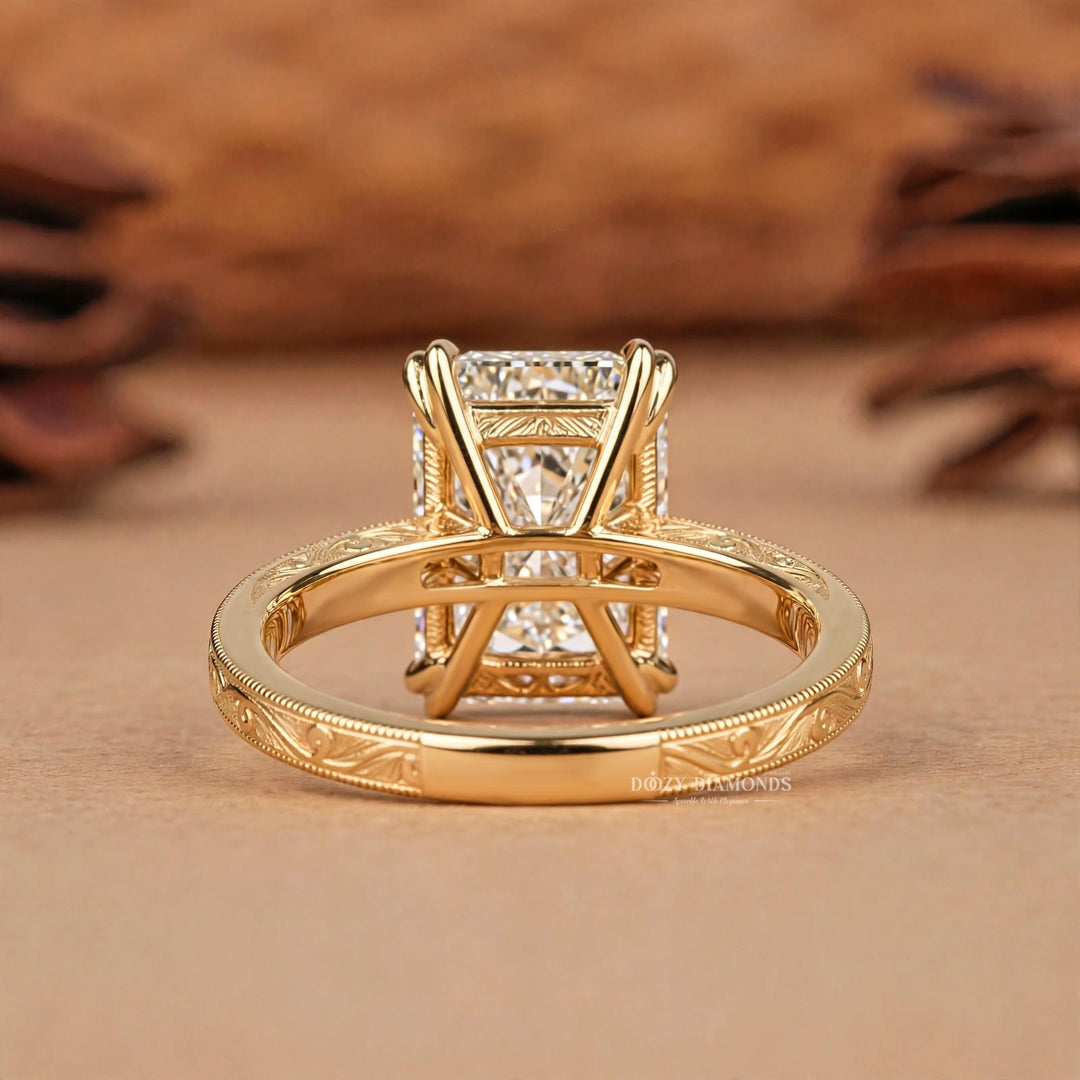 2.0CT Radiant E/VVS2 Lab Grown Diamond Engagement Ring, Engraved Vintage Gold Band