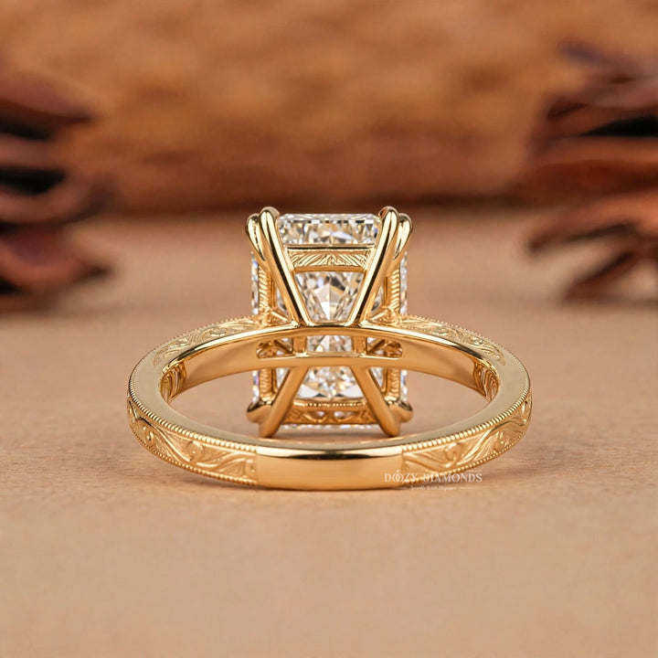 2.0CT Radiant E/VVS2 Lab Grown Diamond Engagement Ring, Engraved Vintage Gold Band