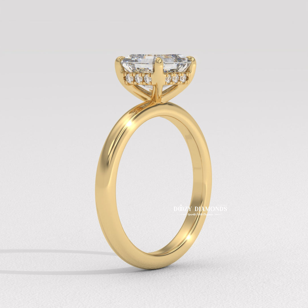 Asscher solitaire engagement ring with brilliant diamond sparkle