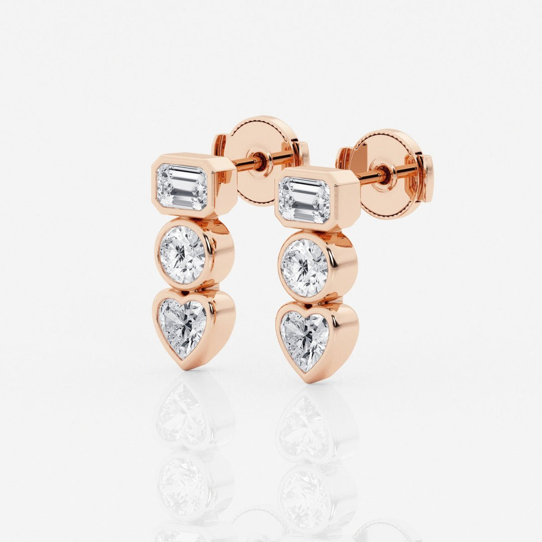 Bezel Set FG - VS2 Lab - Grown Diamond Three Stone Earrings - Doozy Diamonds