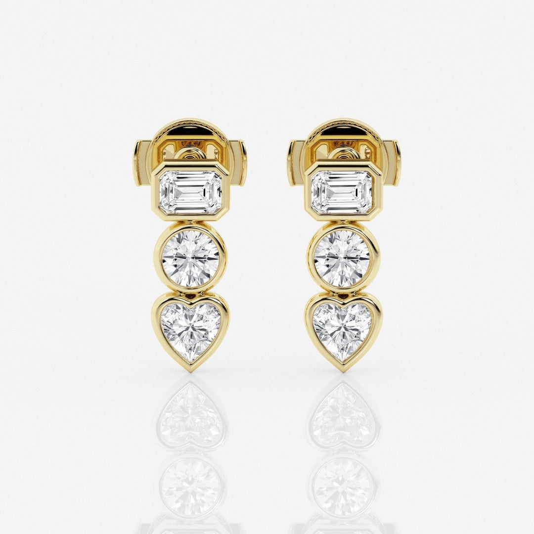 Bezel Set FG - VS2 Lab - Grown Diamond Three Stone Earrings - Doozy Diamonds