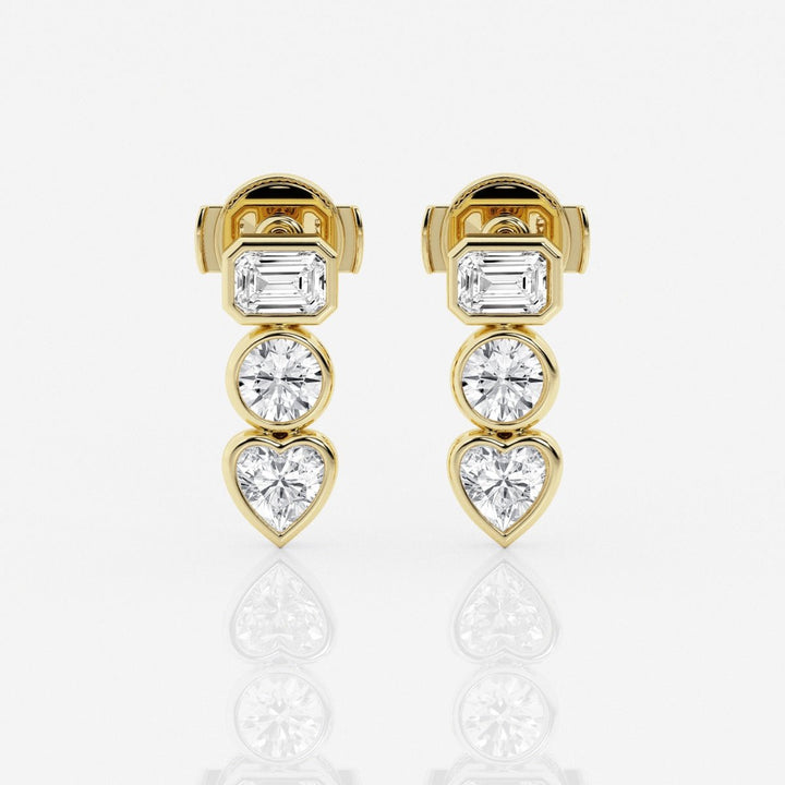 Bezel Set FG - VS2 Lab - Grown Diamond Three Stone Earrings - Doozy Diamonds