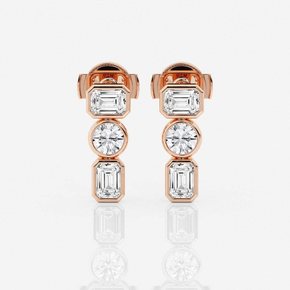 Emerald & Round Cut FG - VS2 Lab - Grown Diamond Three Stone Earrings - Doozy Diamonds