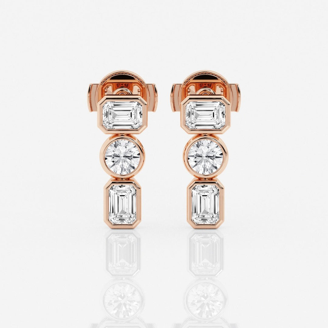 Emerald & Round Cut FG - VS2 Lab - Grown Diamond Three Stone Earrings - Doozy Diamonds