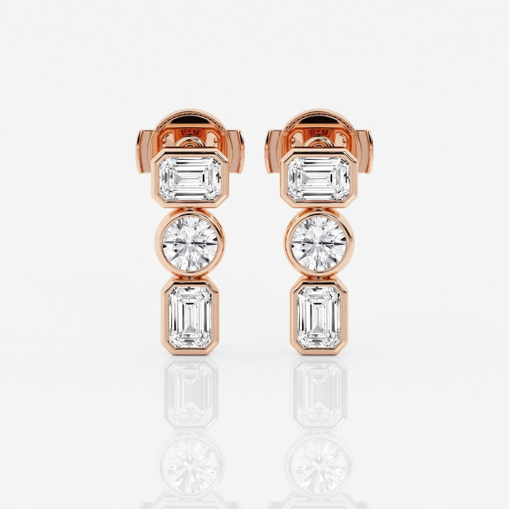 Emerald & Round Cut FG - VS2 Lab - Grown Diamond Three Stone Earrings - Doozy Diamonds