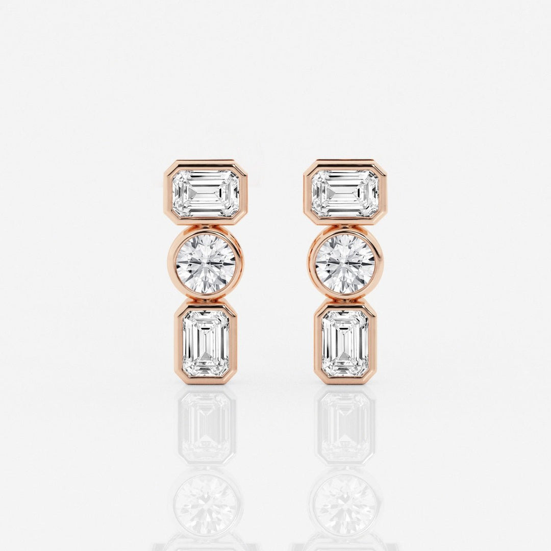 Emerald & Round Cut FG - VS2 Lab - Grown Diamond Three Stone Earrings - Doozy Diamonds